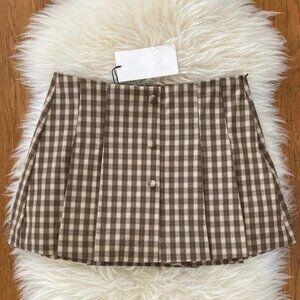 Zara High-Waist Pleated Buttoned Plaid Mini Skort